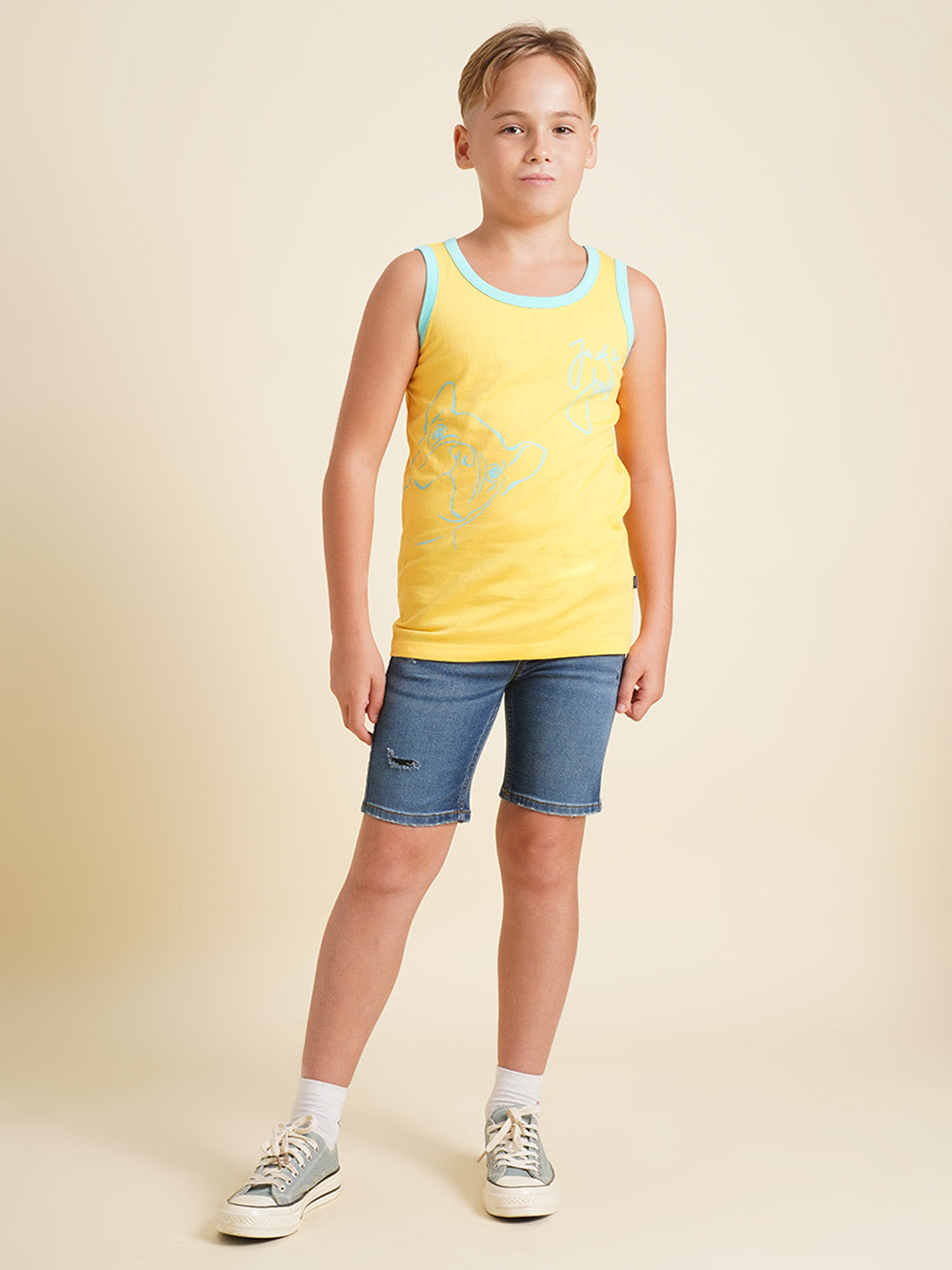 Boys Yellow Casual Regular Fit Tank