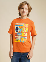 Boys Orange Casual Oversized Fit Tshirt
