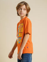 Boys Orange Casual Oversized Fit Tshirt