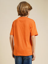 Boys Orange Casual Oversized Fit Tshirt