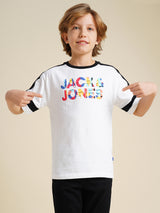 Boys White Casual Oversized Fit Tshirt
