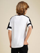 Boys White Casual Oversized Fit Tshirt