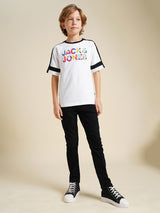 Boys White Casual Oversized Fit Tshirt
