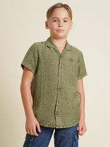 Boys Olive Casual Regular Fit Shirt