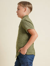 Boys Olive Casual Regular Fit Shirt