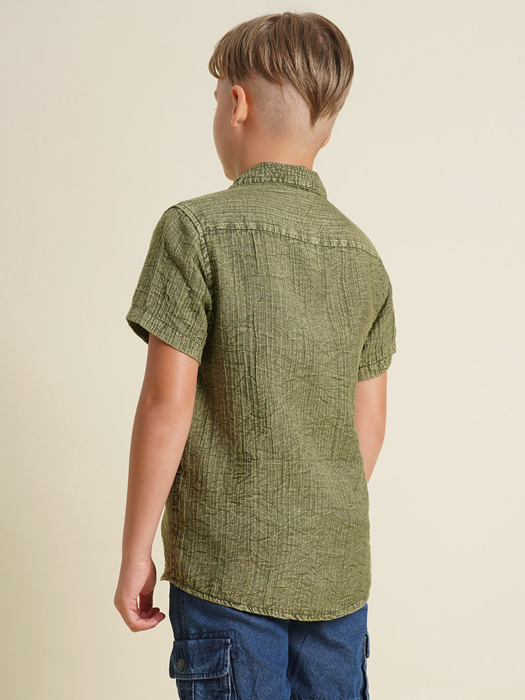 Boys Olive Casual Regular Fit Shirt