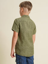 Boys Olive Casual Regular Fit Shirt