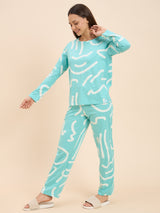 Women's Blue Everyday Regular Fit Printed Full Sleeves Night Suits