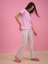 Women's Pink Everyday Regular Fit Solid Half Sleeves Night Suits