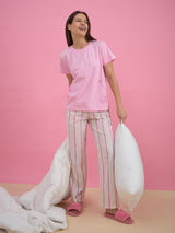 Women's Pink Everyday Regular Fit Solid Half Sleeves Night Suits