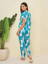 Women's Blue Everyday Regular Fit Printed Half Sleeves Night Suits