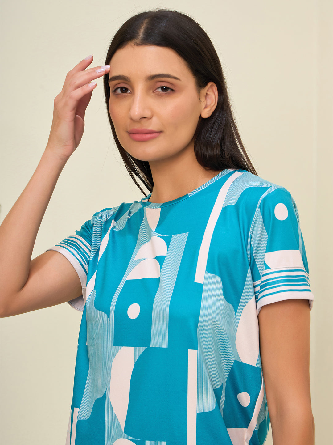 Women's Blue Everyday Regular Fit Printed Half Sleeves Night Suits