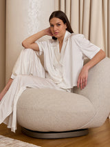 Women's White Everyday Regular Fit Striped Half Sleeves Night Suits