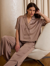 Women's Brown Everyday Regular Fit Striped Half Sleeves Night Suits