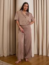 Women's Brown Everyday Regular Fit Striped Half Sleeves Night Suits