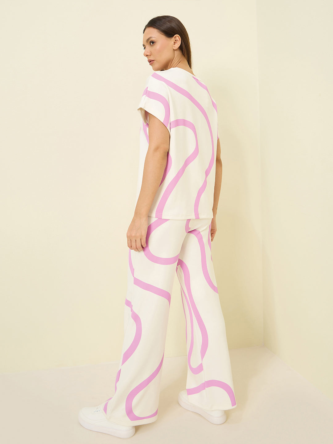 Women's White Everyday Regular Fit Printed Half Sleeves Co-ord Set