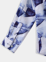 Boys Blue Casual Full Sleeves Printed Corduroy Shirt