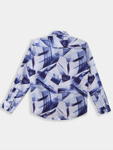 Boys Blue Casual Full Sleeves Printed Corduroy Shirt