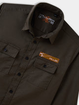 Boys Olive Casual Full Sleeves Graphic Twill Shirt