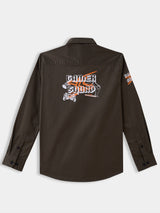 Boys Olive Casual Full Sleeves Graphic Twill Shirt
