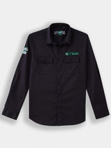 Boys Black Casual Full Sleeves Graphic Twill Shirt