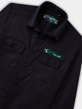 Boys Black Casual Full Sleeves Graphic Twill Shirt