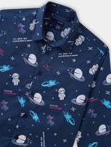 Boys Blue Casual Full Sleeves Printed Twill Shirt