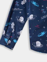 Boys Blue Casual Full Sleeves Printed Twill Shirt