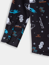 Boys Black Casual Full Sleeves Printed Twill Shirt