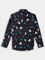 Boys Black Casual Full Sleeves Printed Twill Shirt