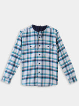 Boys White Casual Full Sleeves Checked Twill Shirt