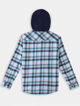 Boys White Casual Full Sleeves Checked Twill Shirt