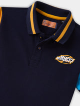 Boys Navy Casual Slim Fit Solid Half Sleeves Polo Tshirt