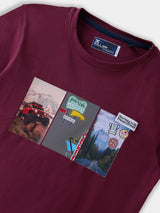 Boys Maroon Casual Slim Fit Graphic Half Sleeves Tshirt