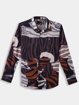 Boys Brown Casual Full Sleeves Printed Regular Shirt