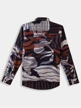 Boys Brown Casual Full Sleeves Printed Regular Shirt