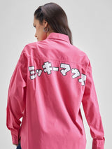Women's Pink Casual Printed Regular Fit Full Sleeves Shirt