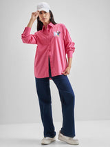 Women's Pink Casual Printed Regular Fit Full Sleeves Shirt