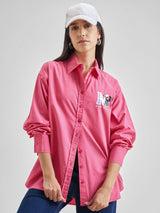 Women's Pink Casual Printed Regular Fit Full Sleeves Shirt