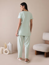 Women's Green Everyday Regular Fit Solid Half Sleeves Night Suits