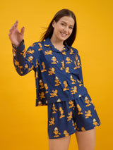 Women's Navy Everyday Regular Fit Printed Full Sleeves Night Suits
