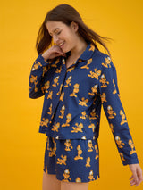 Women's Navy Everyday Regular Fit Printed Full Sleeves Night Suits
