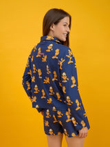 Women's Navy Everyday Regular Fit Printed Full Sleeves Night Suits