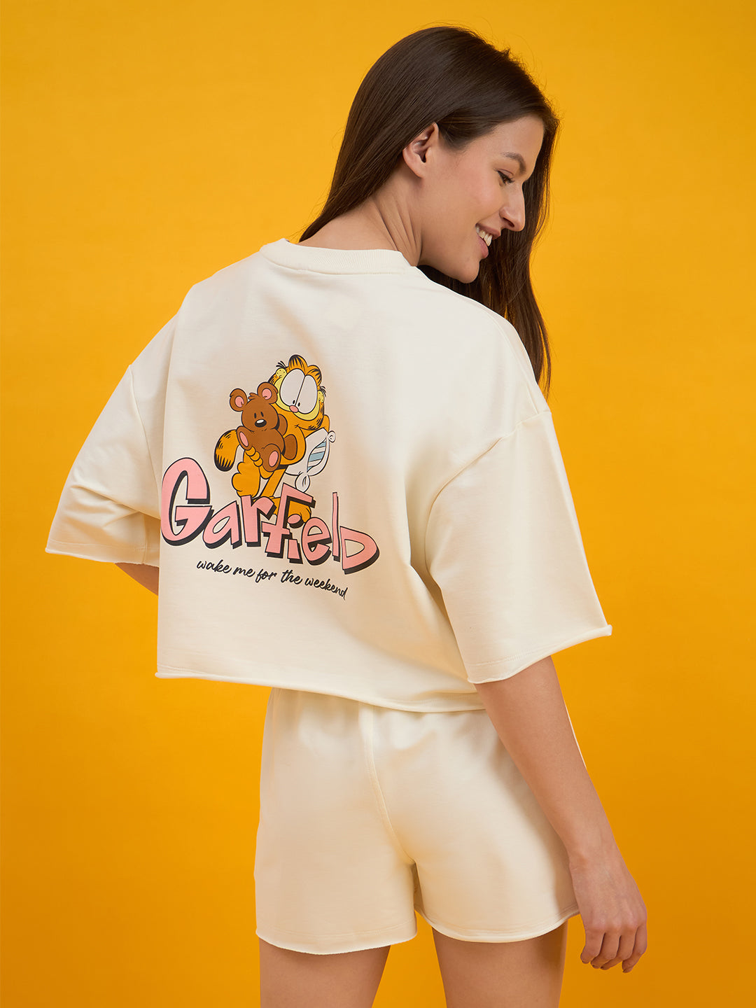 Women's Yellow Everyday Regular Fit Cartoon Characters Half Sleeves Night Suits