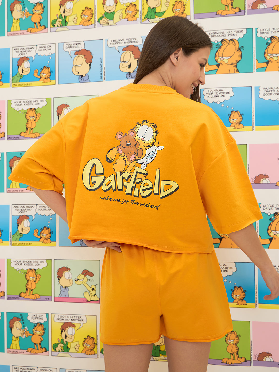 Women's Yellow Everyday Regular Fit Cartoon Characters Half Sleeves Night Suits