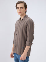 Men's Olive Cotton Blend Striped Slim Fit Full Sleeves Casual Shirt