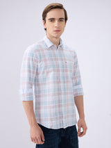 Men's Green Cotton Blended Checked Slim Fit Full Sleeves Casual Shirt