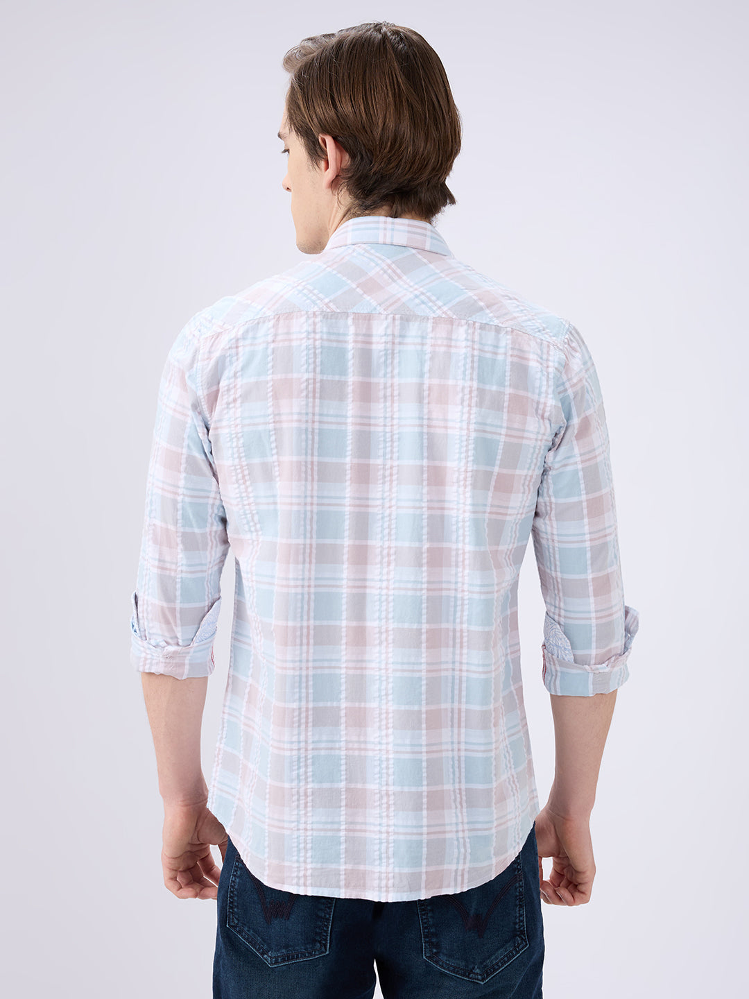 Men's Green Cotton Blended Checked Slim Fit Full Sleeves Casual Shirt