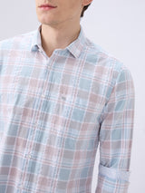 Men's Green Cotton Blended Checked Slim Fit Full Sleeves Casual Shirt