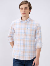Men's White Casual Slim Fit Checked Full Sleeves Shirt